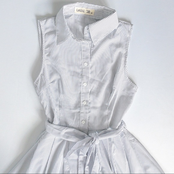 Leibl ‘38 Button Down Pinstripes Tie Waist A-line Collared Mini Dress, XS - Picture 2 of 4